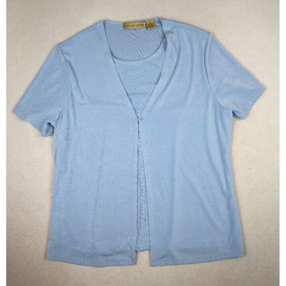 NOTATIONS - WOMEN'S BLUE SHORT SLEEVE SLINKY TEXTURED 2-FOR TOP - SIZE L - Picture 2 of 7